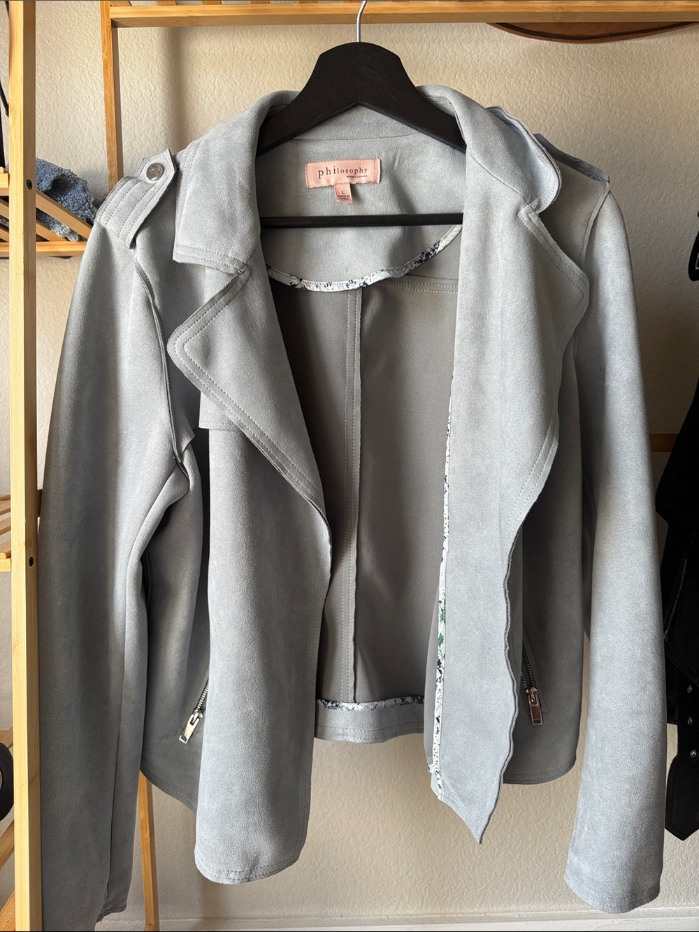 Philosophy Light Blue/Gray Suede Moto Jacket